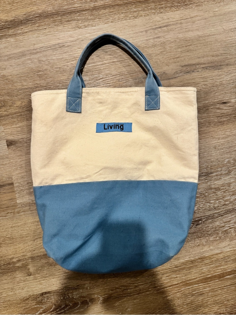 Two-Tone Martha Stewart Living Canvas Tote Bag Market Bag - Cream & Blue